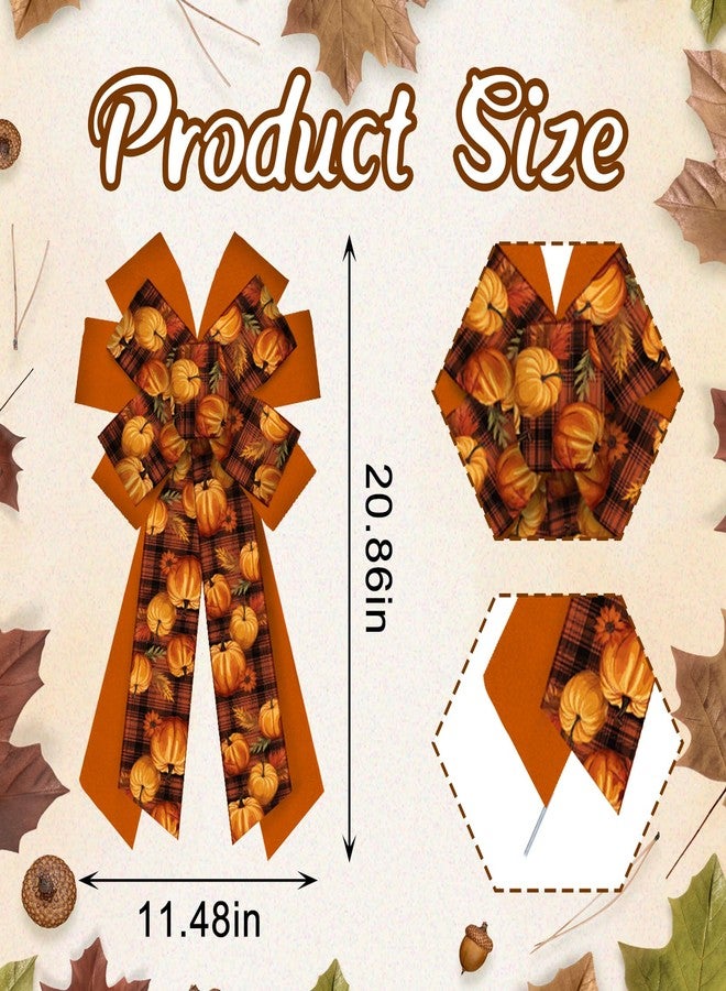 ABTOLS Large Fall Bow for Wreath, Autumn Pumpkin Wreath Orange Black Buffalo Plaid for Front Door, Farmhouse Burlap Ornament Tree Topper for Thanksgiving Farm Indoor Outdoor Decor - Image 2
